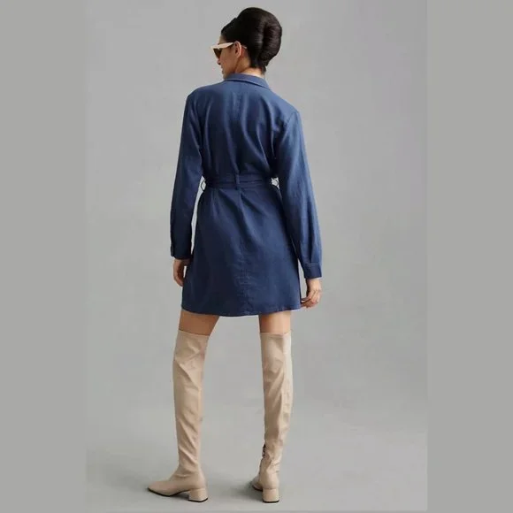 Anthropologie & Cloth & Stone Linen Belted Blazer Dress in Navy NWT - Picture 2 of 6